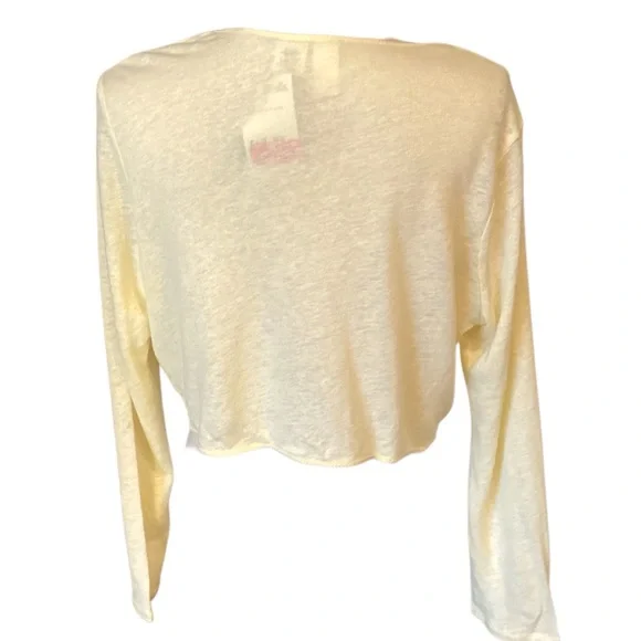 Joie Pale‎ Yellow Linen Blend Bolero Shrug Crop Cardigan Size 8 NEW - Picture 3 of 10